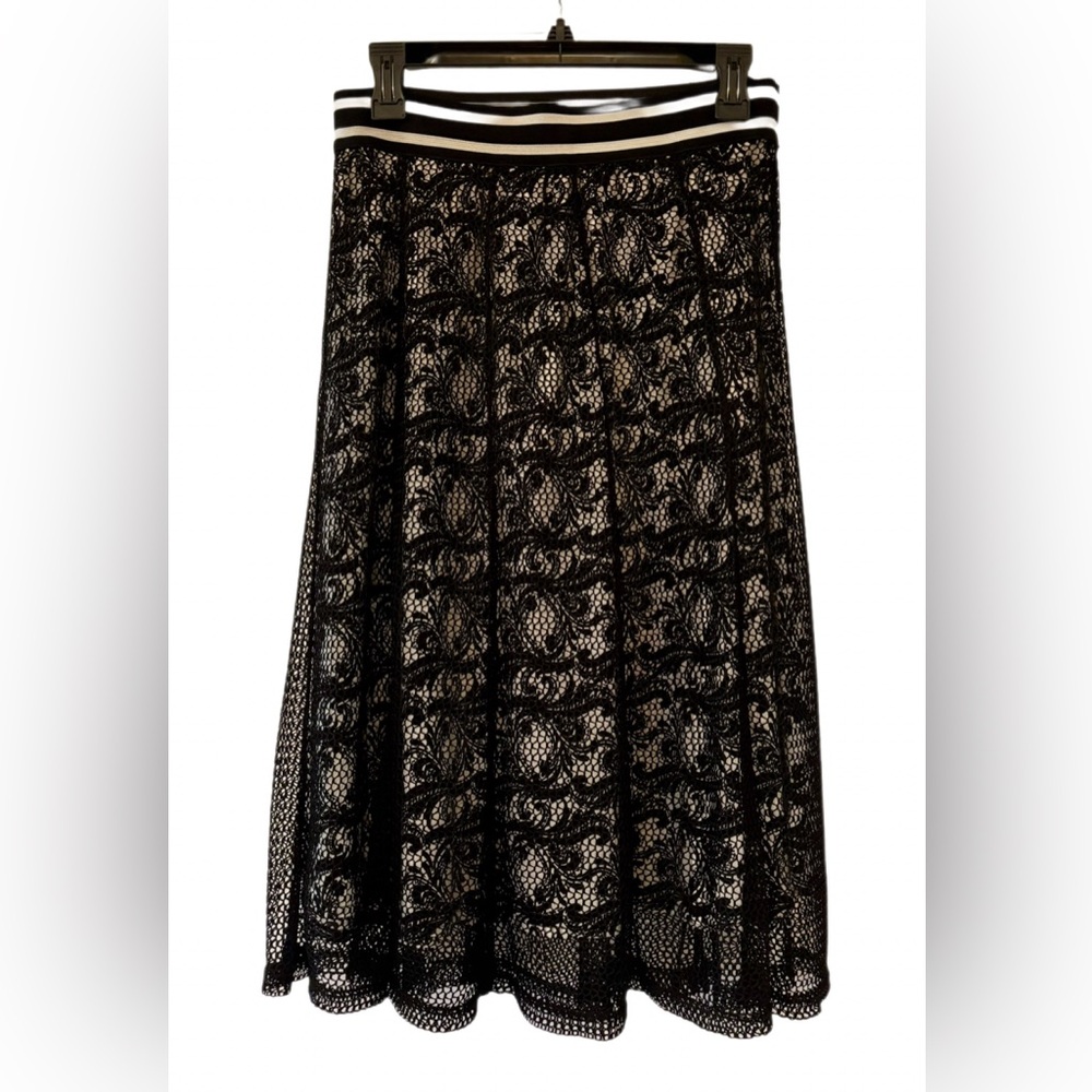 Lapis Black & White Midi A-Line Skirt Size L